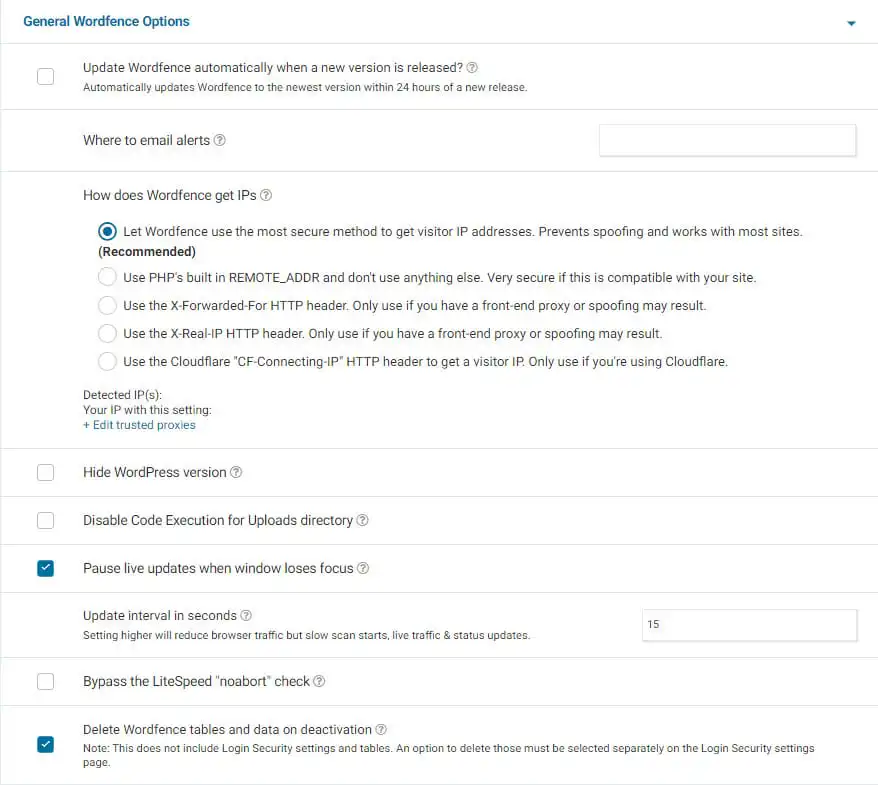 wordfence security settings
