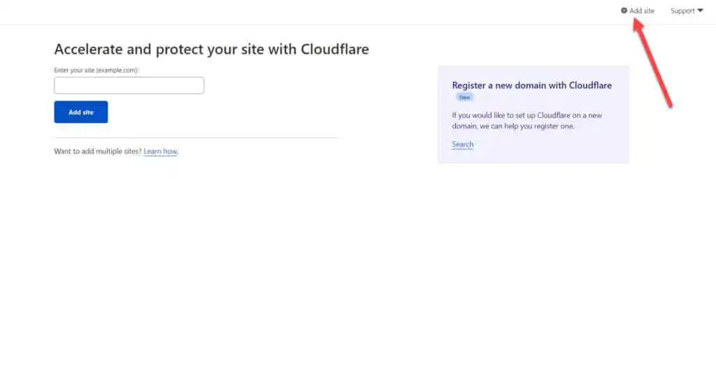 Cloudflare Add a Site Settings Page
