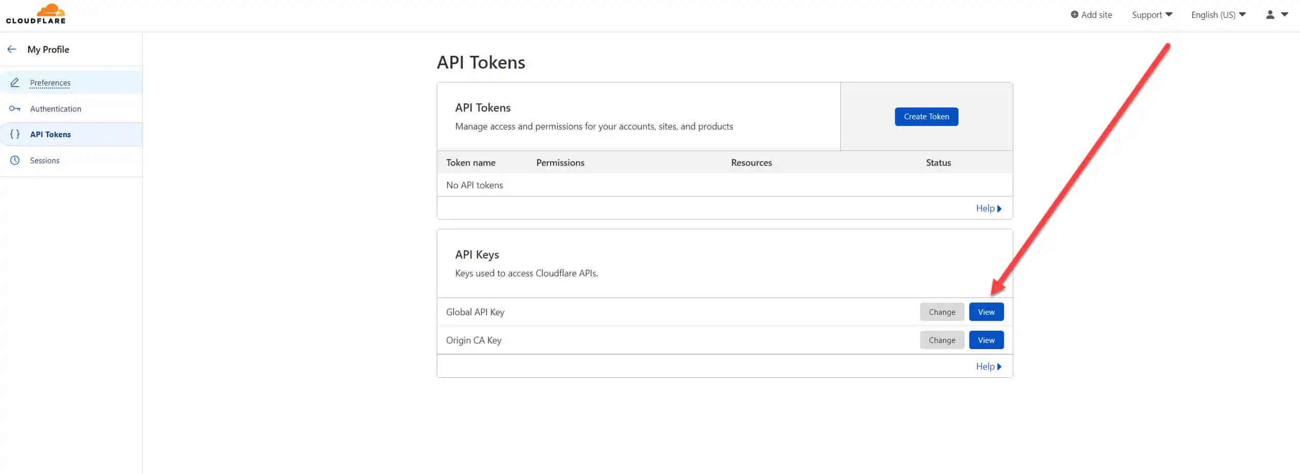 Cloudflare Global API Settings