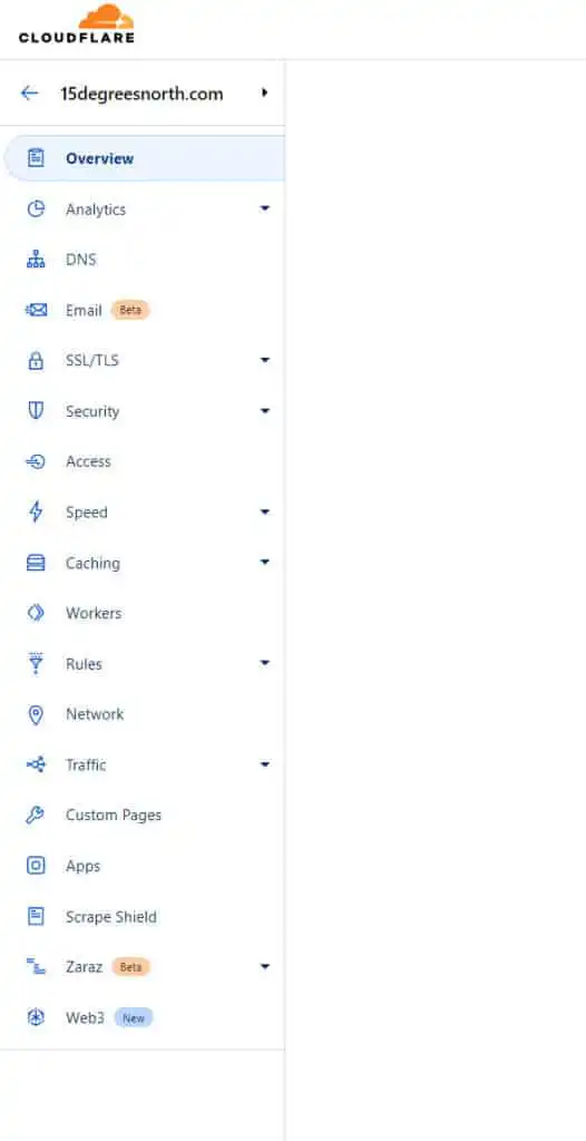 Cloudflare Menu Settings