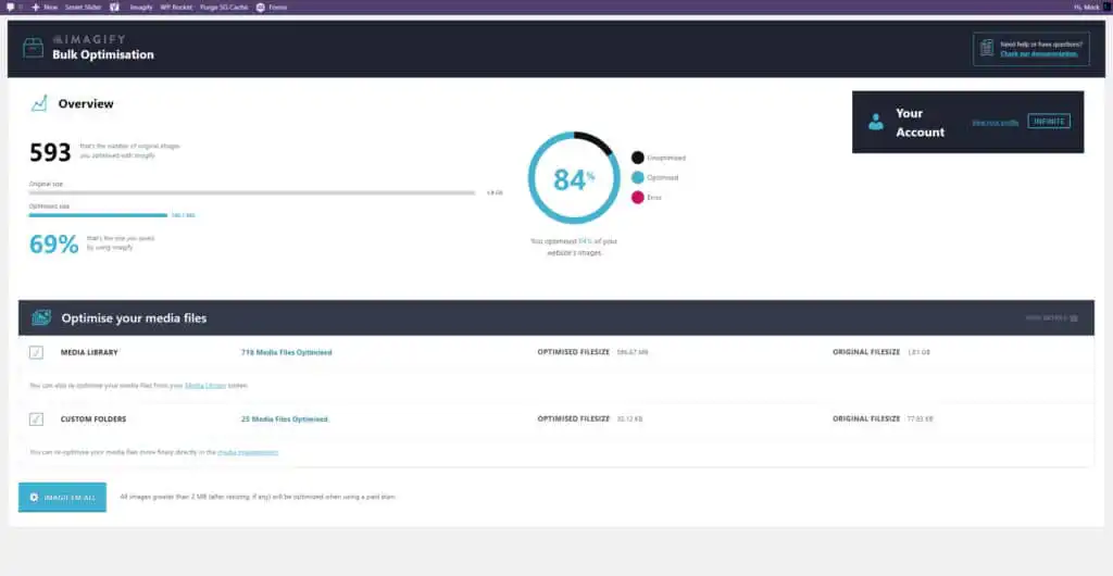 Imagify Bulk Optimisation Settings