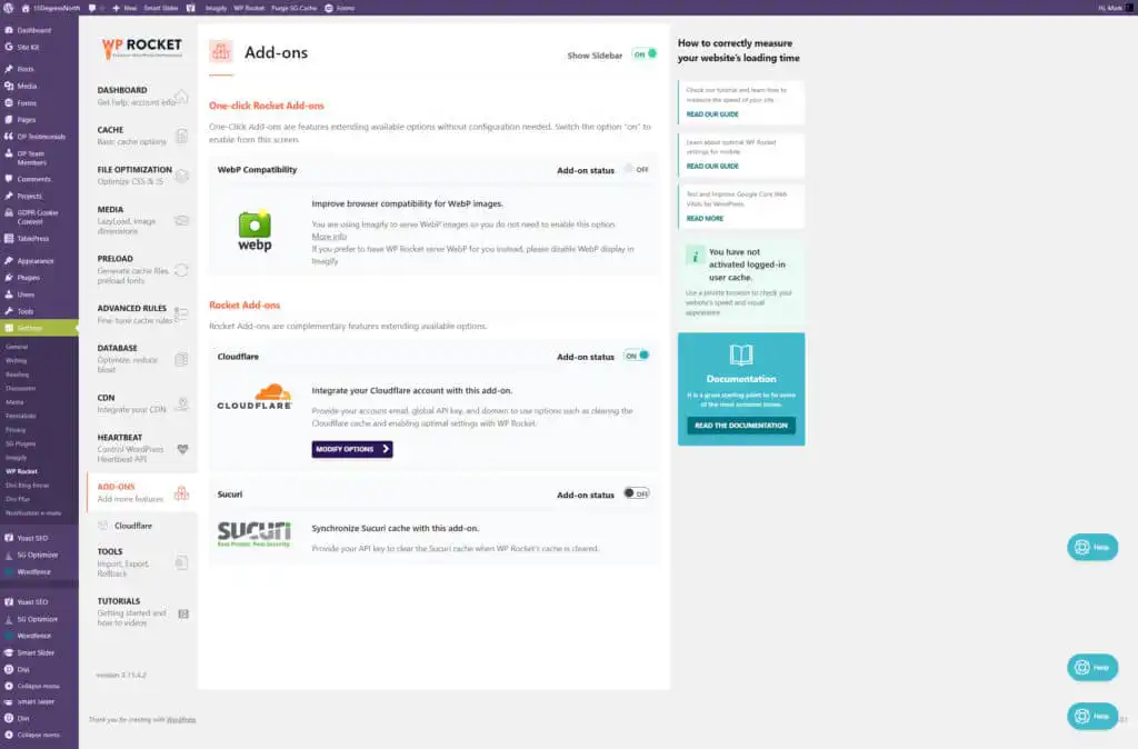 WP Rocket Add Ons Settings Page